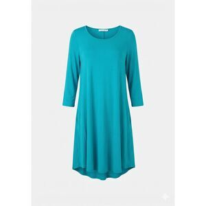 Fit & Flare Swing Dress with Pockets 3/4 Sleeve Scoop Neck Vibrant Teal Blue S